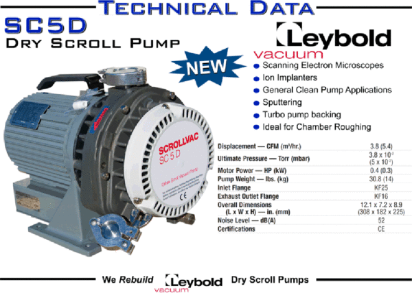 Oerlikon Leybold Scrollvac Sc D Oil Free Dry Scroll Vacuum Pump